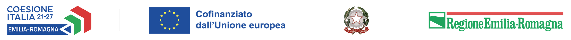 Loghi istituzionali: Coesione Italia 21-27 Emilia-Romagna, Cofinanziato dall'Unione europea, Repubblica italiana, Regione Emilia-Romagna
